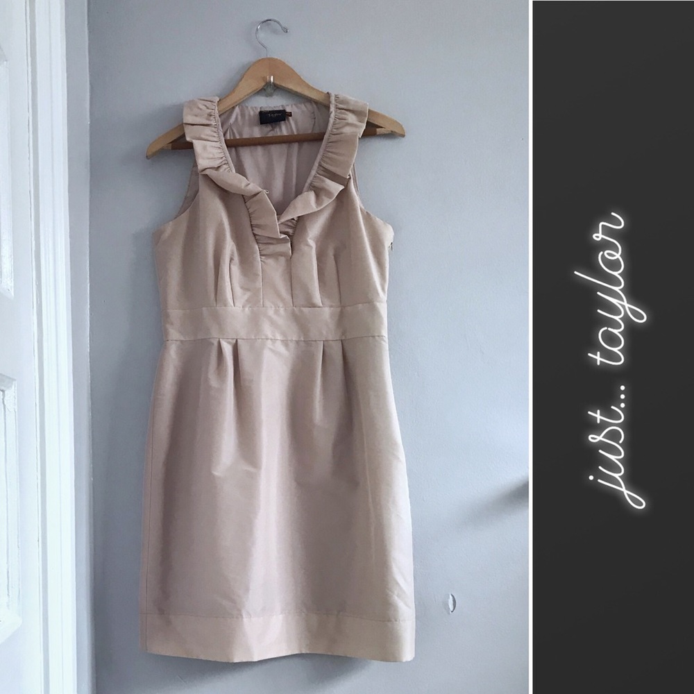 JUST... TAYLOR Champagne Ruffled Cocktail Dress • 10